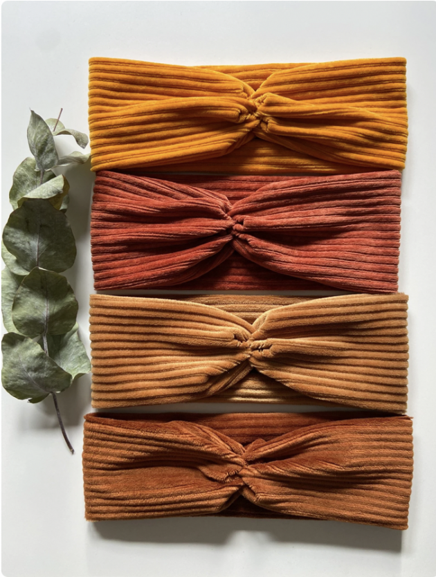 Haarband aus Breitcord in Rost, Caramel und Cognac