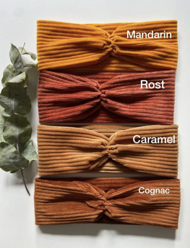 Haarband aus Breitcord in Rost, Caramel und Cognac – Bild 2