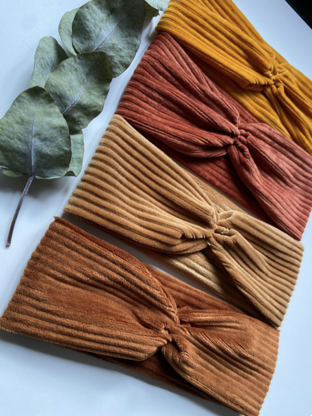 Haarband aus Breitcord in Rost, Caramel und Cognac – Bild 3