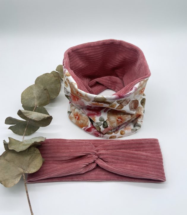 Loop Set aus Cord und Sommerblumen Jersey